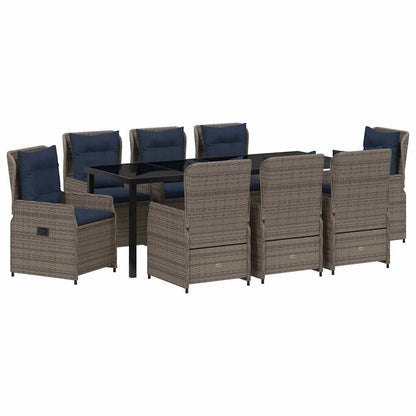 Set da Pranzo per Giardino 9 pcs Grigio Poly Rattan