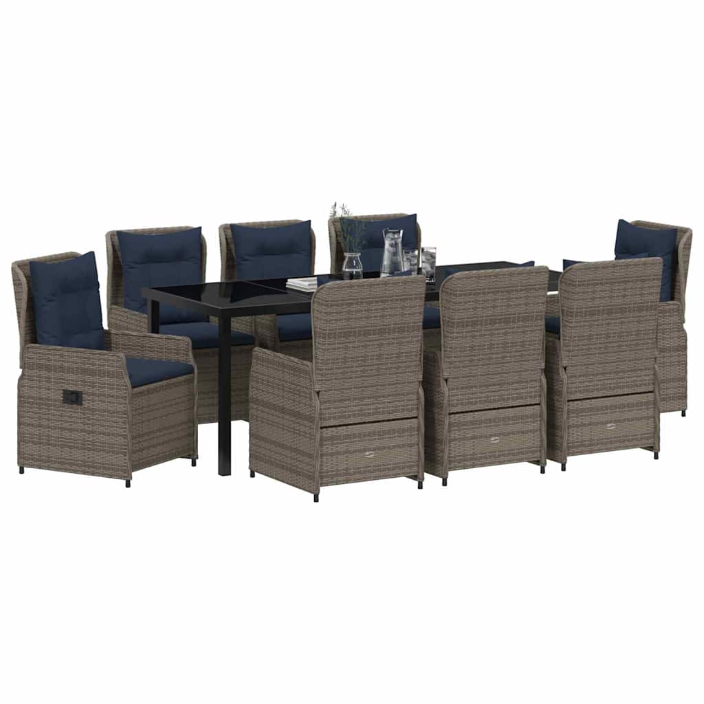 Set da Pranzo per Giardino 9 pcs Grigio Poly Rattan