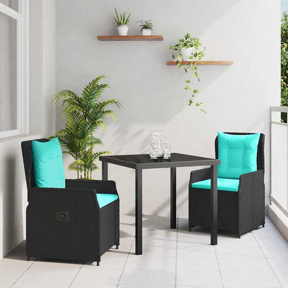 Set da Pranzo per Giardino 3 pcs Nero Poly Rattan