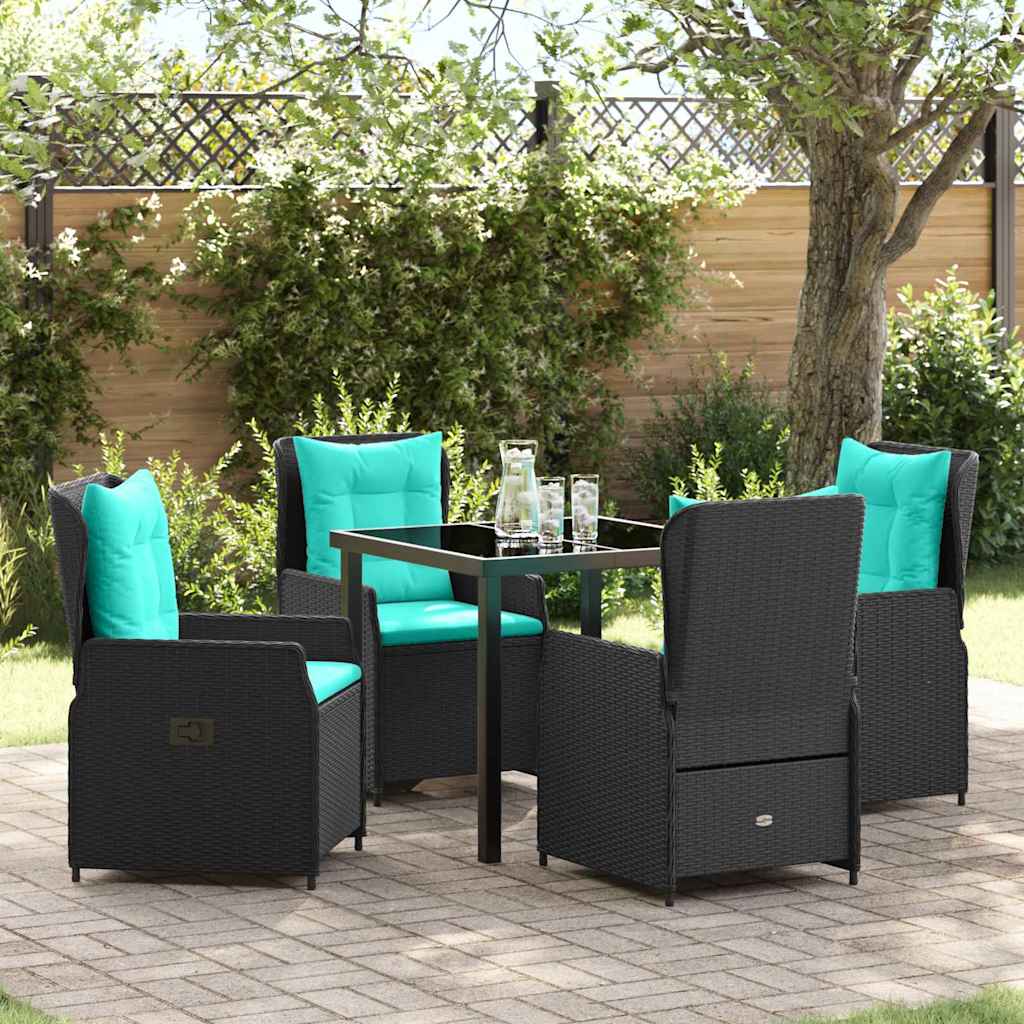 Set da Pranzo per Giardino 5 pcs Nero Poly Rattan