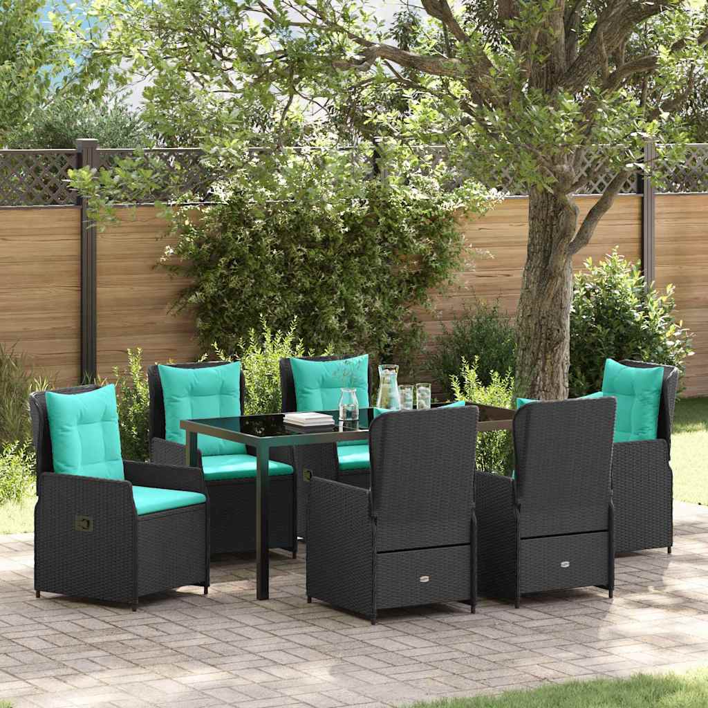 Set da Pranzo per Giardino 7 pcs Nero Poly Rattan