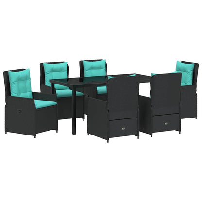 Set da Pranzo per Giardino 7 pcs Nero Poly Rattan