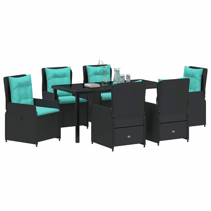 Set da Pranzo per Giardino 7 pcs Nero Poly Rattan
