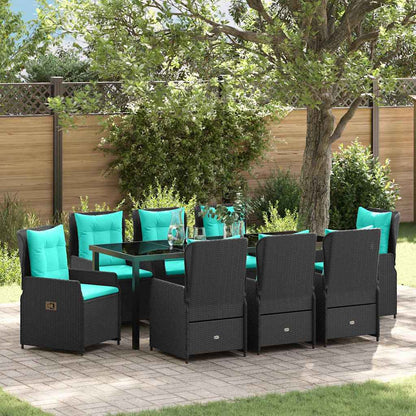 Set da Pranzo per Giardino 9 pcs Nero Poly Rattan