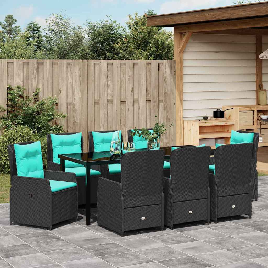 Set da Pranzo per Giardino 9 pcs Nero Poly Rattan
