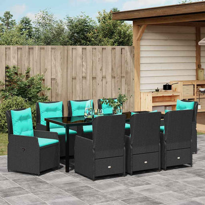 Set da Pranzo per Giardino 9 pcs Nero Poly Rattan
