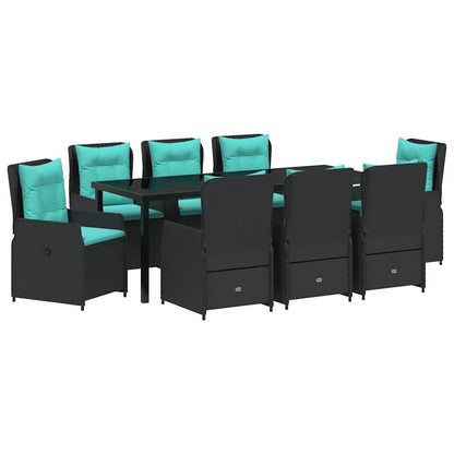 Set da Pranzo per Giardino 9 pcs Nero Poly Rattan