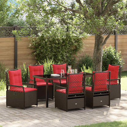 Set da Pranzo per Giardino 7 pcs Marrone polyrattan