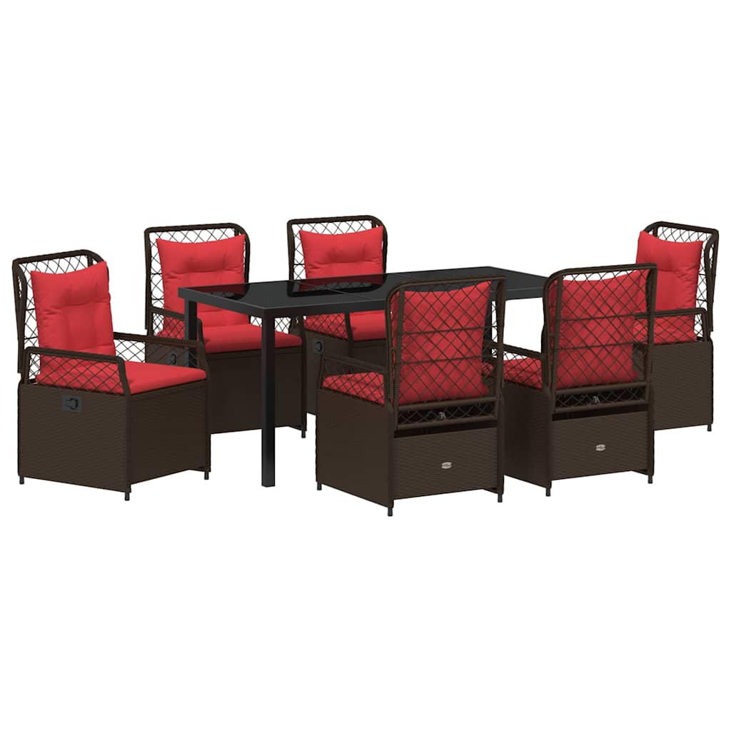 Set da Pranzo per Giardino 7 pcs Marrone polyrattan