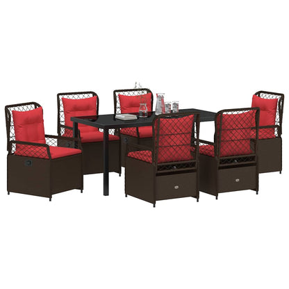Set da Pranzo per Giardino 7 pcs Marrone polyrattan