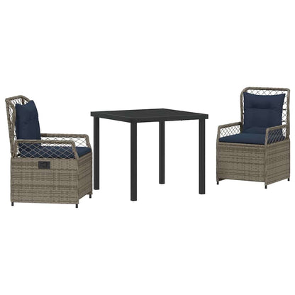 Set da Pranzo per Giardino 3 pcs Grigio polyrattan