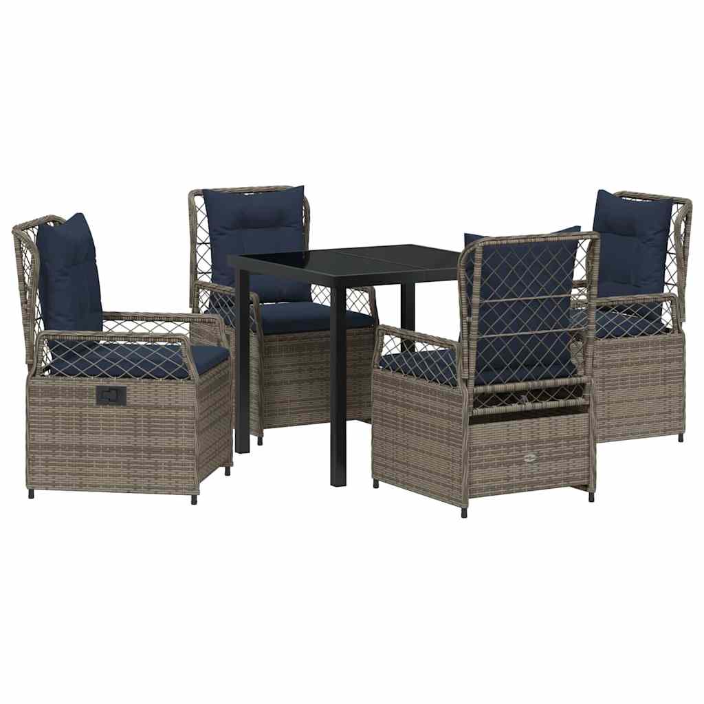Set da Pranzo per Giardino 5 pcs Grigio polyrattan