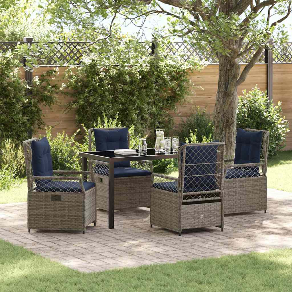 Set da Pranzo per Giardino 5 pcs Grigio polyrattan