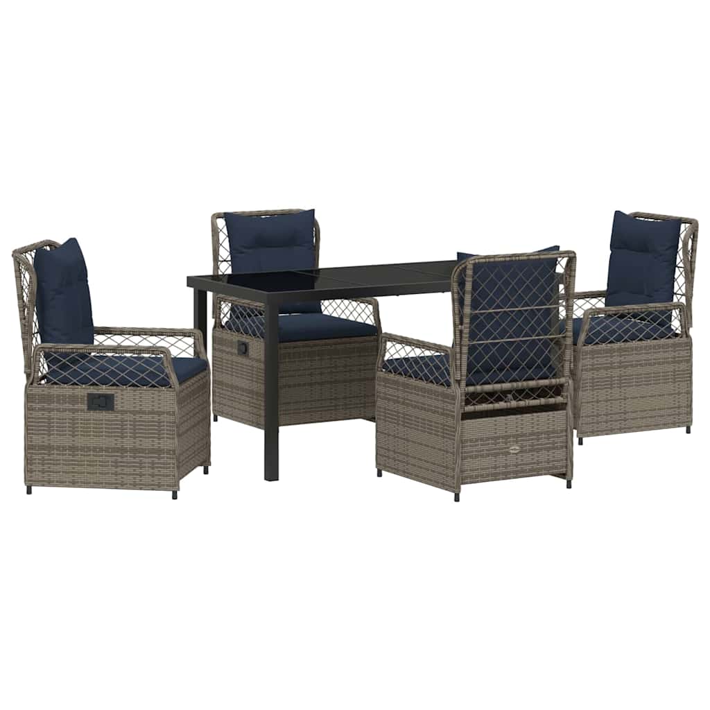 Set da Pranzo per Giardino 5 pcs Grigio polyrattan
