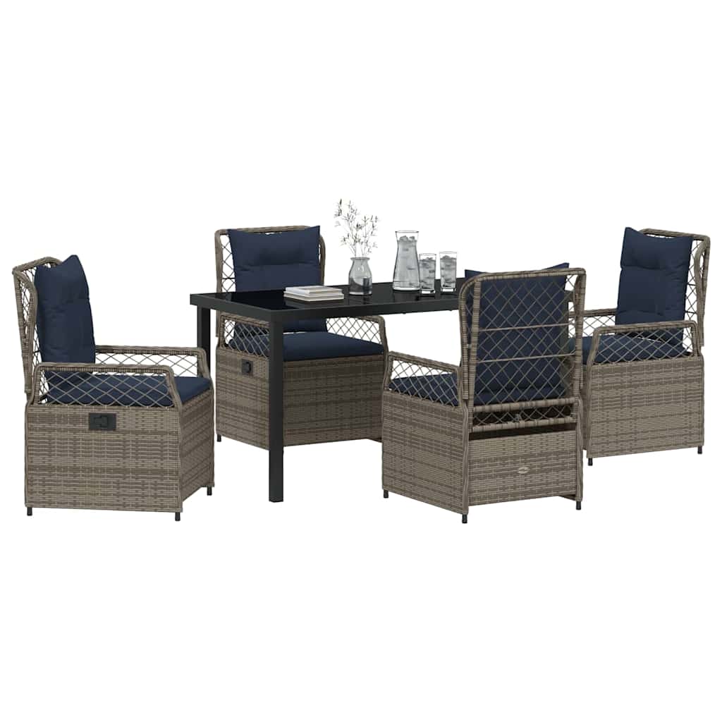 Set da Pranzo per Giardino 5 pcs Grigio polyrattan