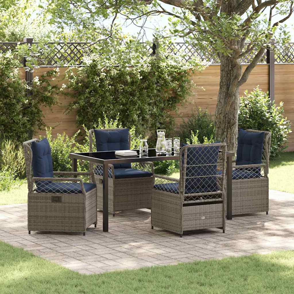 Set da Pranzo per Giardino 5 pcs Grigio polyrattan