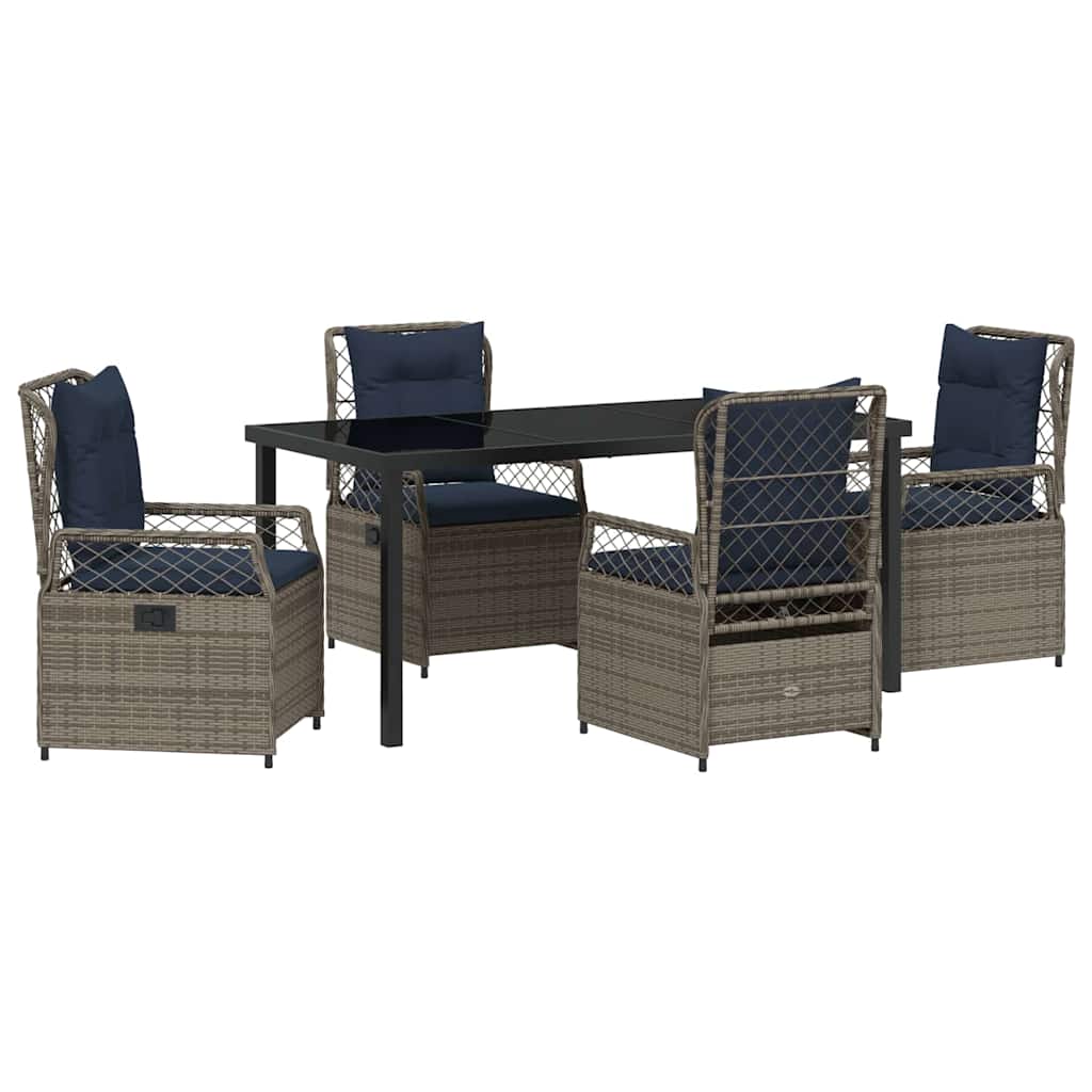 Set da Pranzo per Giardino 5 pcs Grigio polyrattan