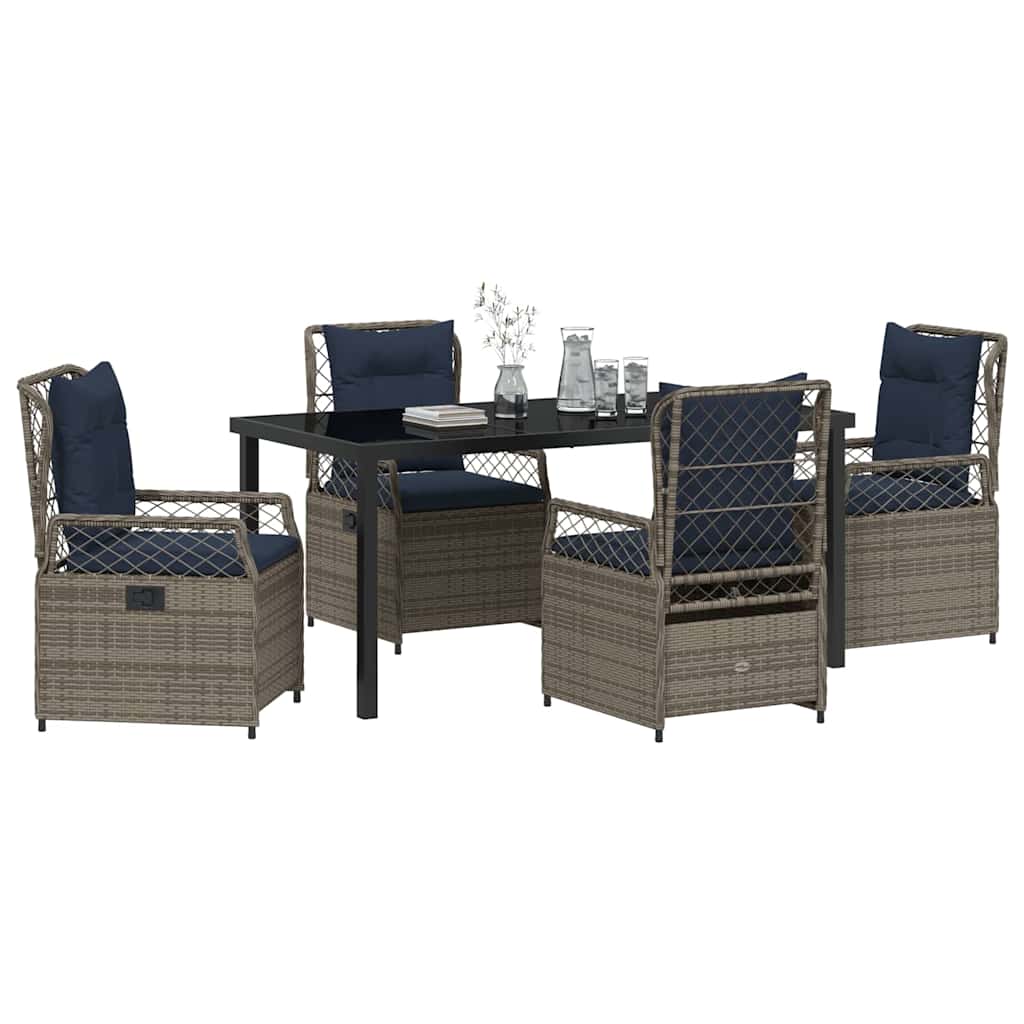 Set da Pranzo per Giardino 5 pcs Grigio polyrattan