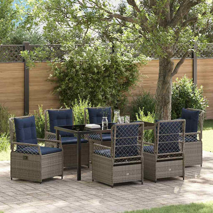 Set da Pranzo per Giardino 7 pcs Grigio polyrattan