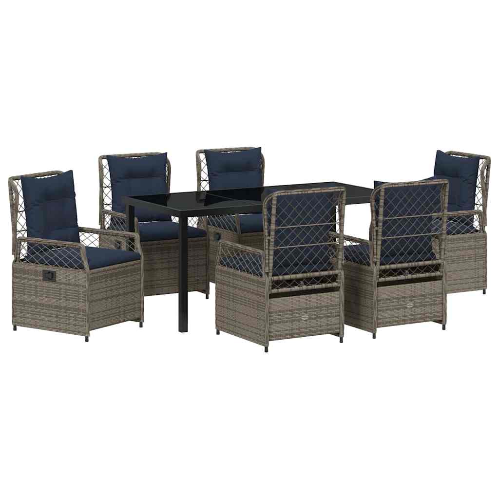 Set da Pranzo per Giardino 7 pcs Grigio polyrattan