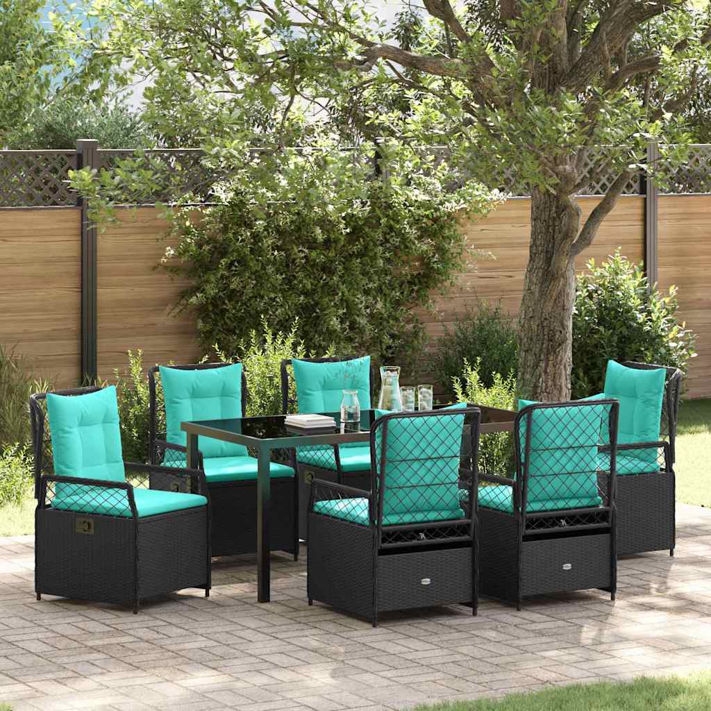 Set da Pranzo per Giardino 7 pcs Nero polyrattan