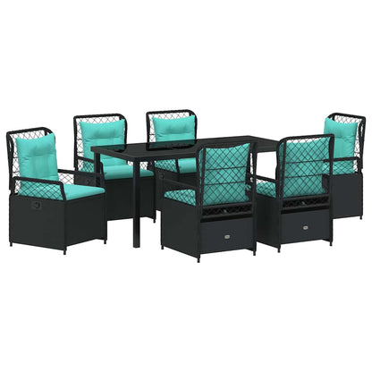 Set da Pranzo per Giardino 7 pcs Nero polyrattan