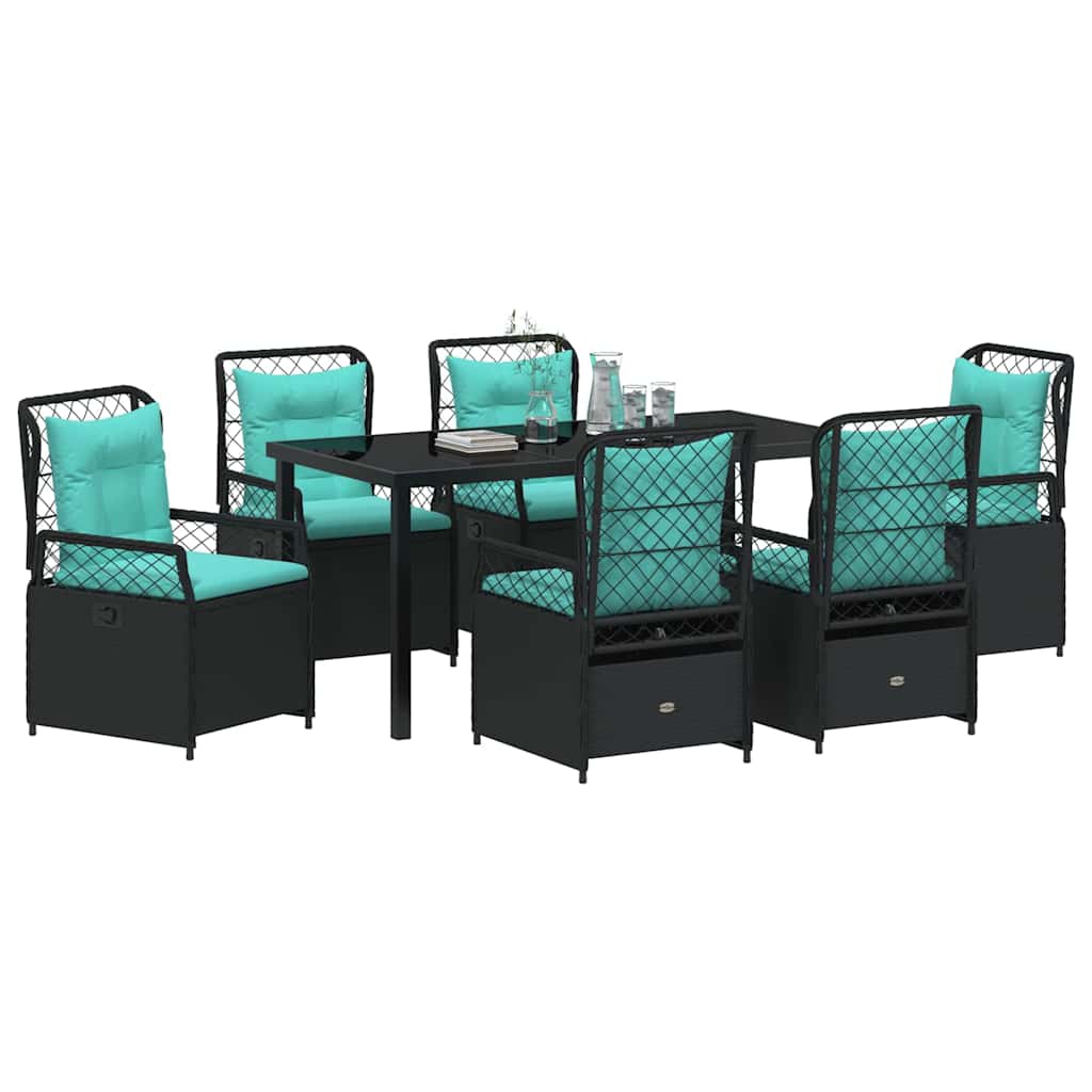 Set da Pranzo per Giardino 7 pcs Nero polyrattan