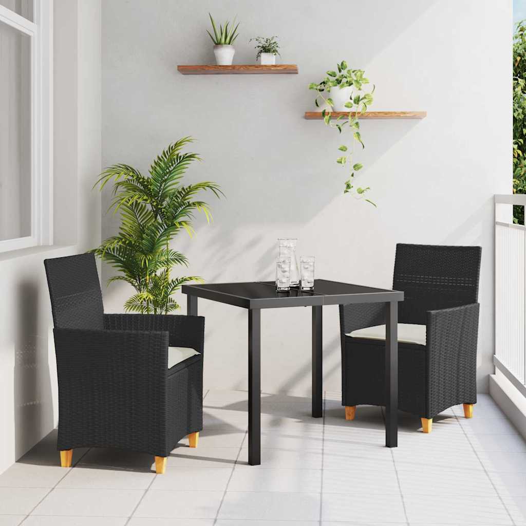 Set da Pranzo per Giardino 3 pcs Nero polyrattan