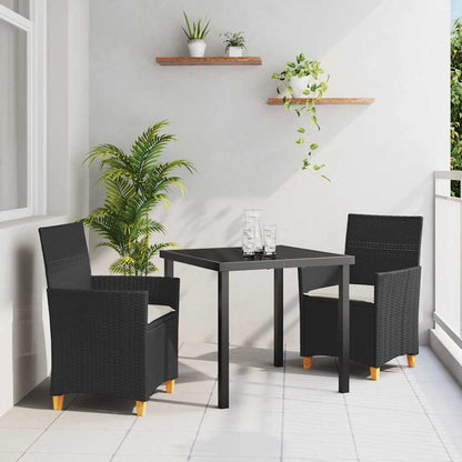 Set da Pranzo per Giardino 3 pcs Nero polyrattan