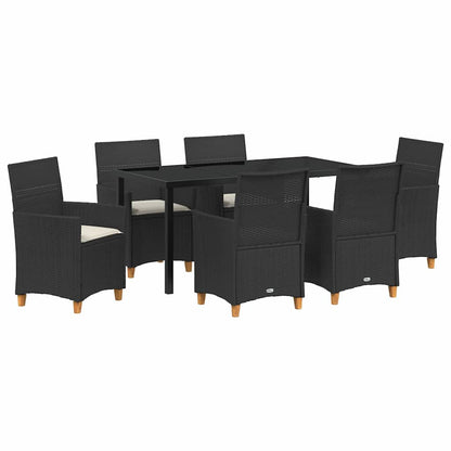 Set da Pranzo per Giardino 7 pcs Nero polyrattan