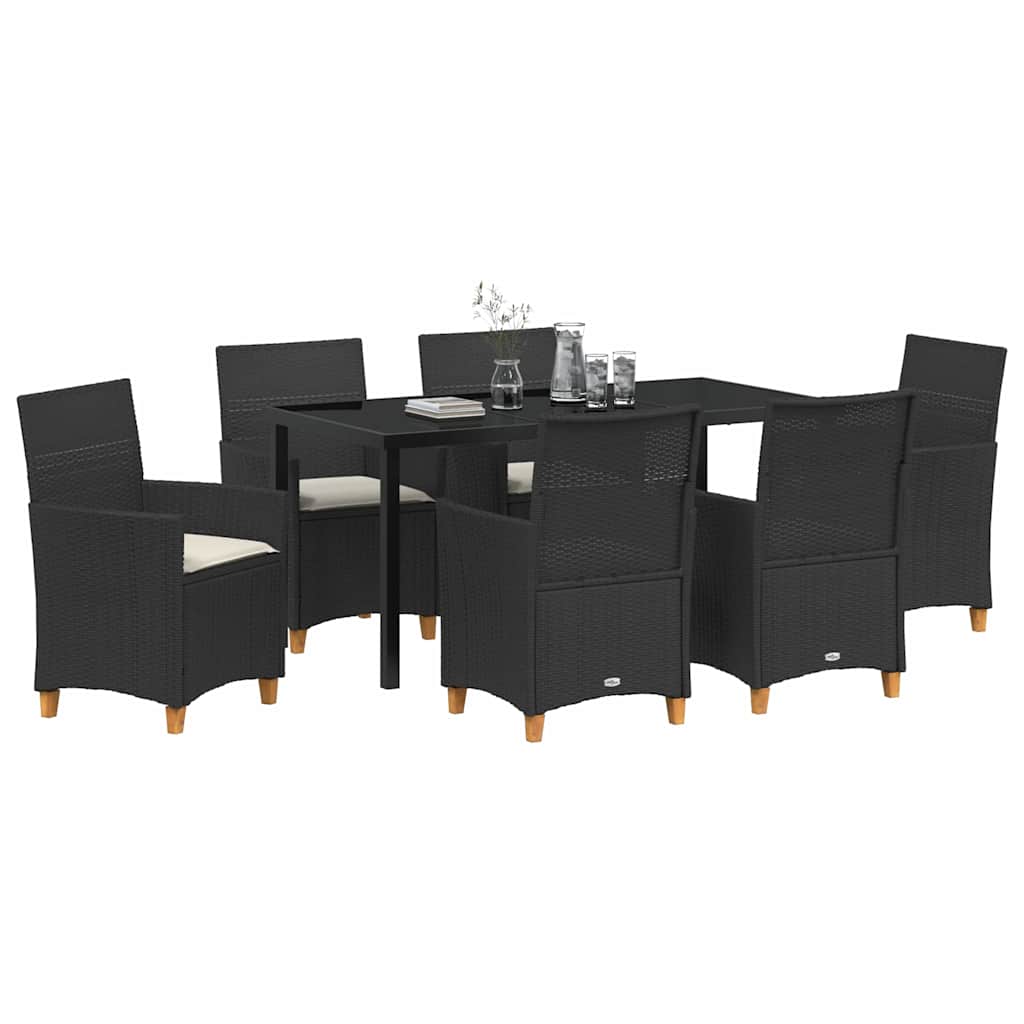 Set da Pranzo per Giardino 7 pcs Nero polyrattan