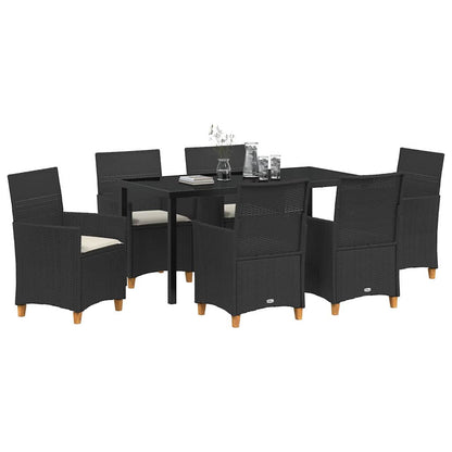 Set da Pranzo per Giardino 7 pcs Nero polyrattan