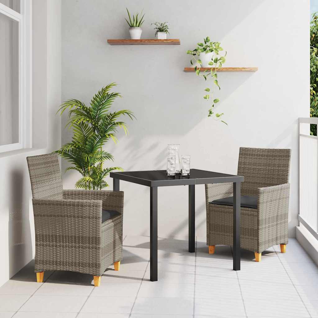 Set da Pranzo per Giardino 3 pcs Grigio polyrattan