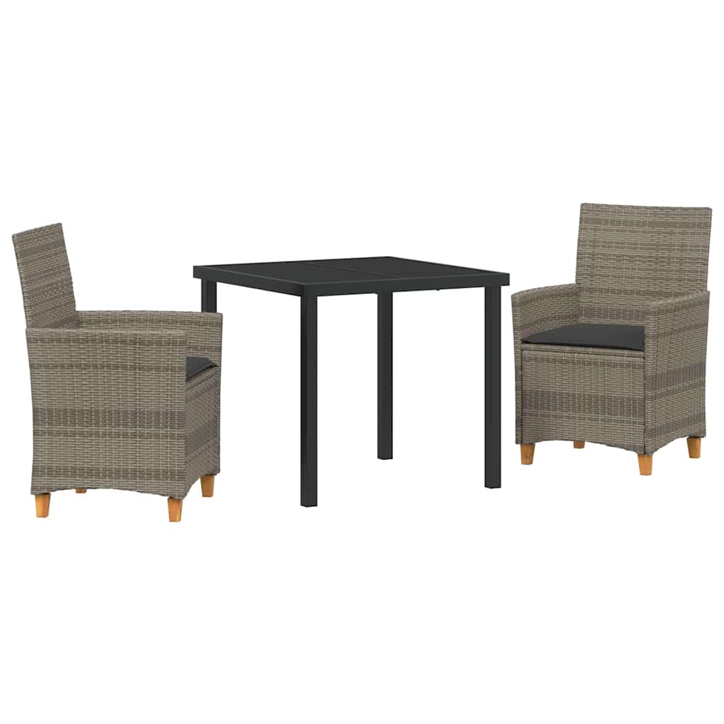 Set da Pranzo per Giardino 3 pcs Grigio polyrattan