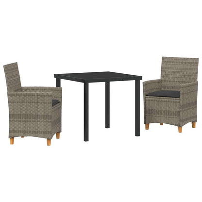 Set da Pranzo per Giardino 3 pcs Grigio polyrattan