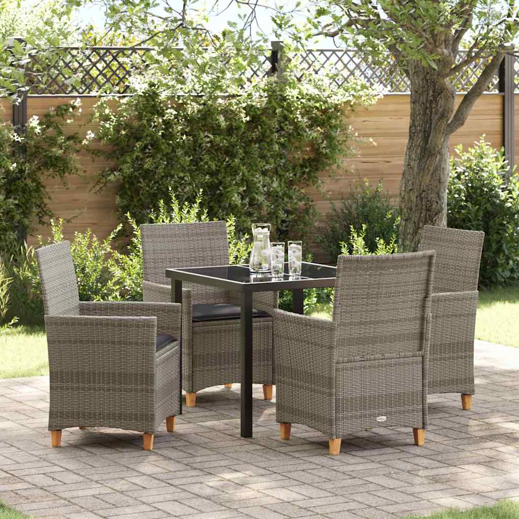 Set da Pranzo per Giardino 5 pcs Grigio polyrattan