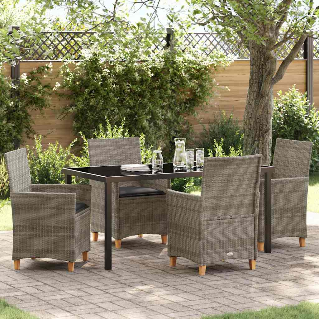 Set da Pranzo per Giardino 5 pcs Grigio polyrattan
