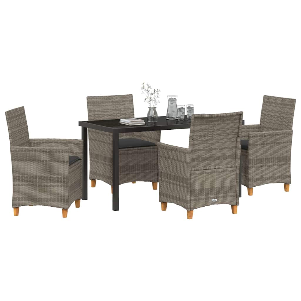 Set da Pranzo per Giardino 5 pcs Grigio polyrattan