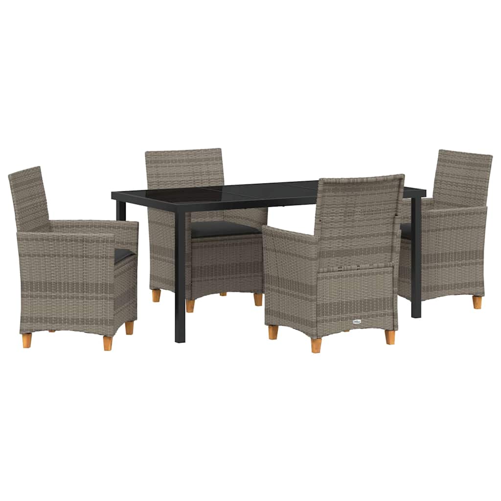 Set da Pranzo per Giardino 5 pcs Grigio polyrattan