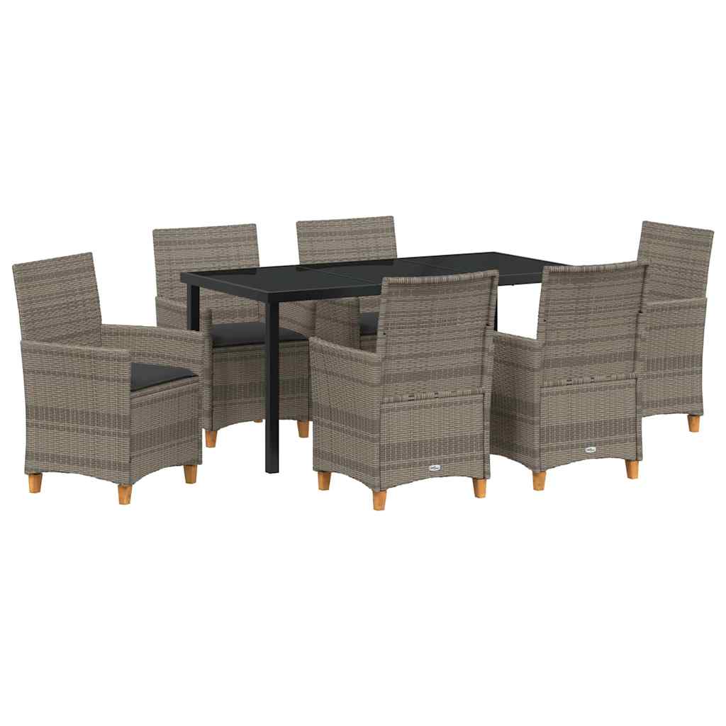 Set da Pranzo per Giardino 7 pcs Grigio polyrattan