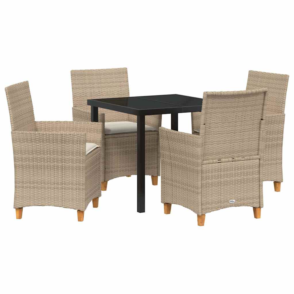 Set da Pranzo per Giardino 5 pcs Beige polyrattan