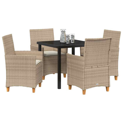 Set da Pranzo per Giardino 5 pcs Beige polyrattan
