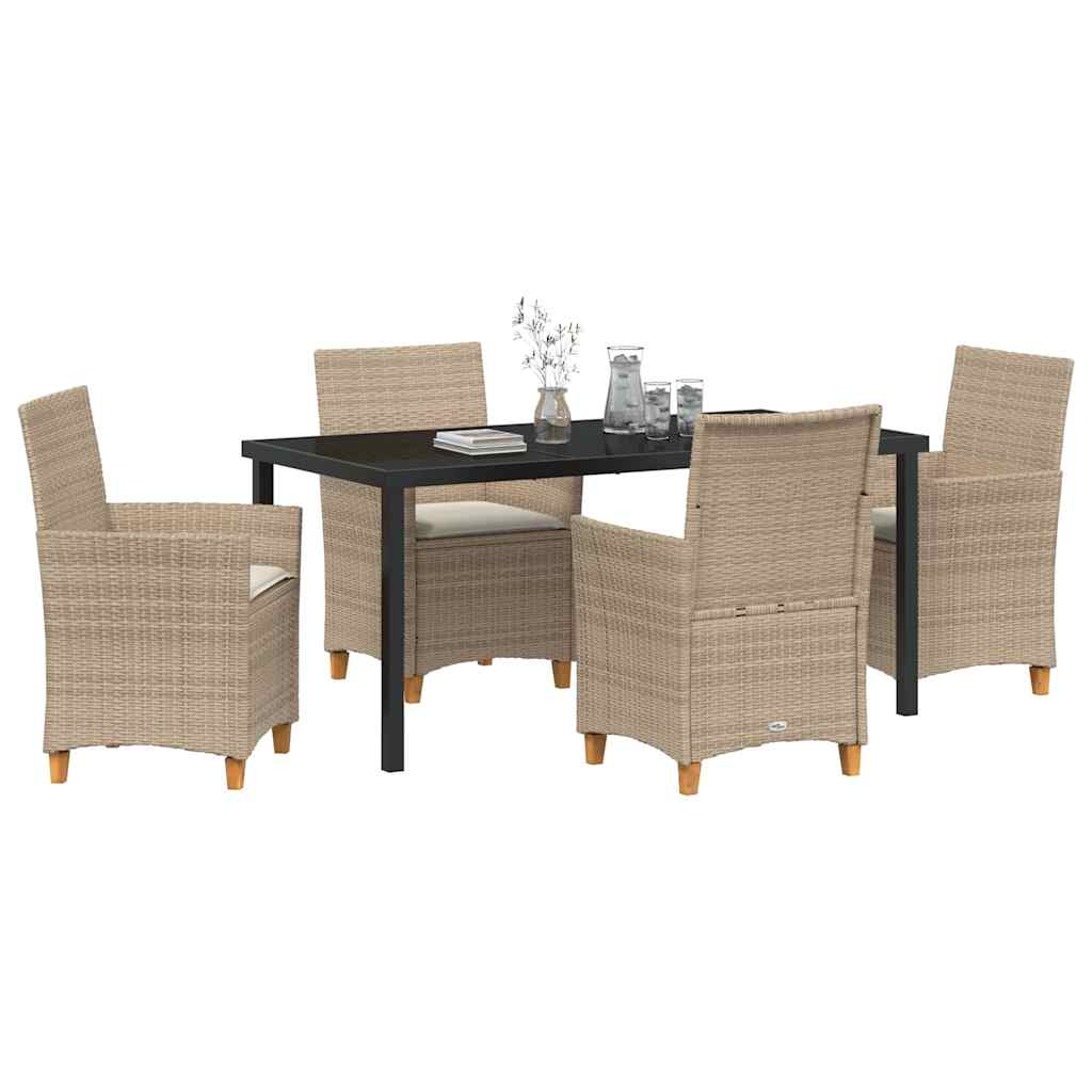 Set da Pranzo per Giardino 5 pcs Beige polyrattan