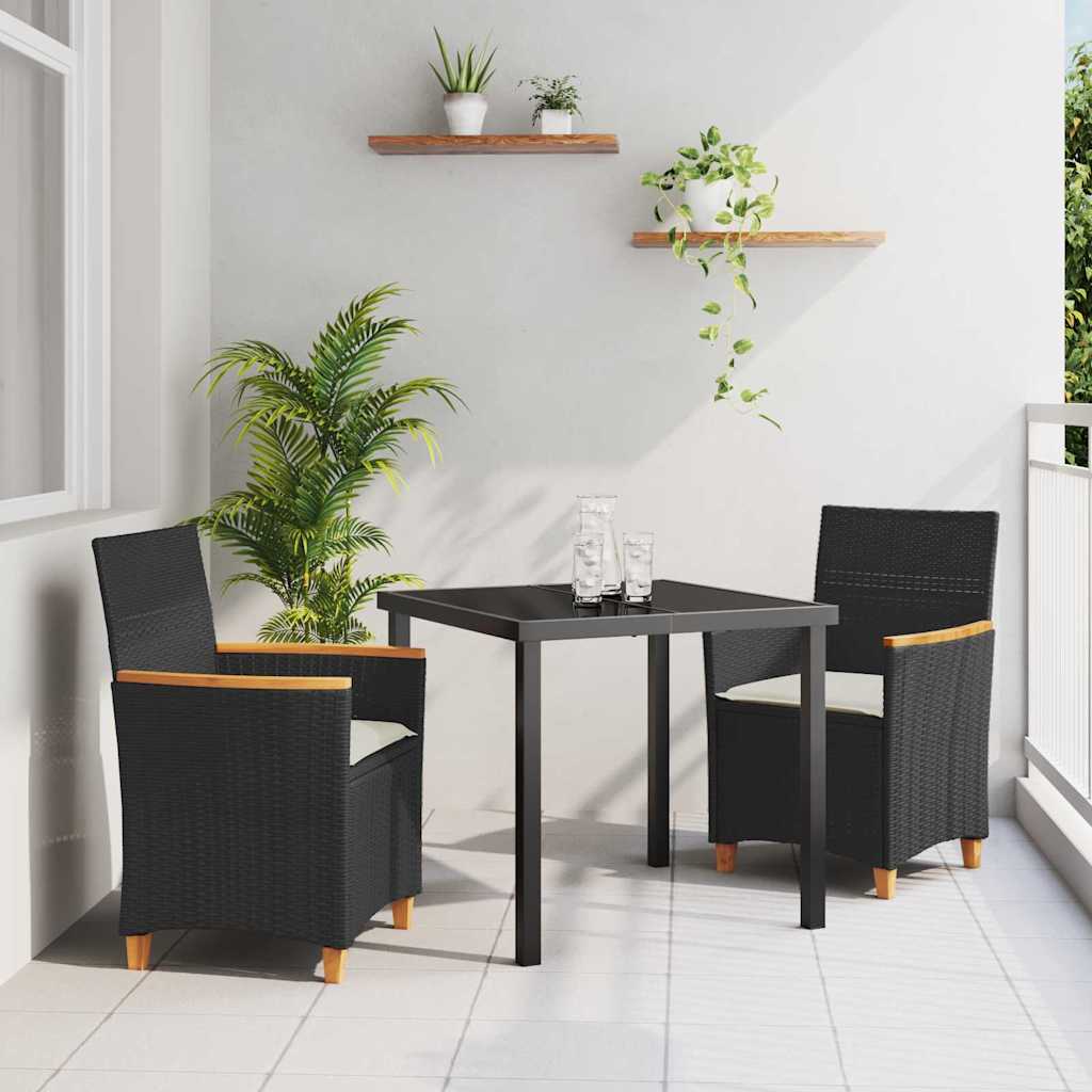 Set da Pranzo per Giardino 3 pcs Nero polyrattan
