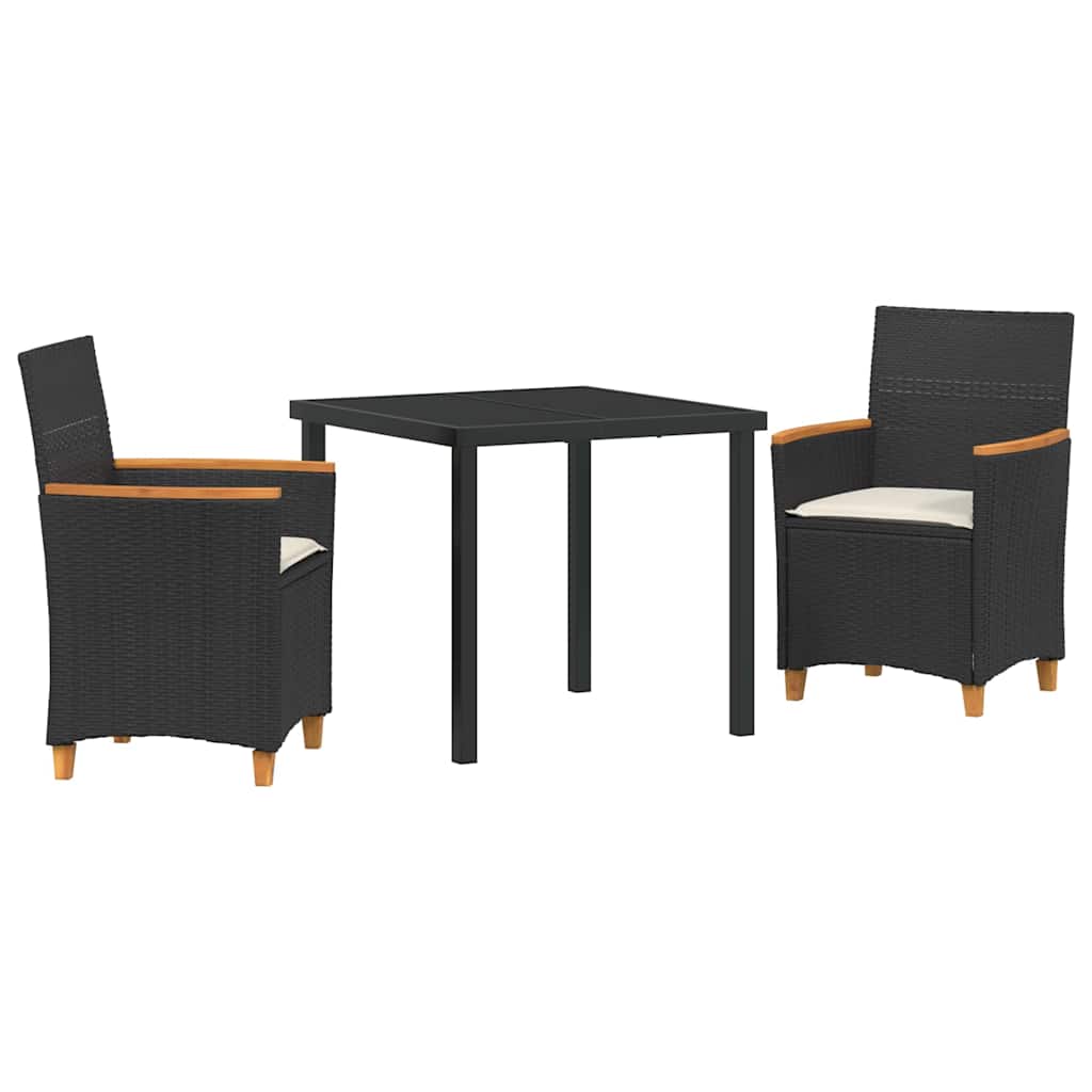 Set da Pranzo per Giardino 3 pcs Nero polyrattan