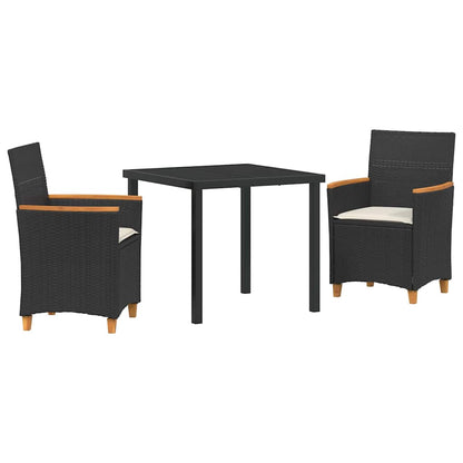 Set da Pranzo per Giardino 3 pcs Nero polyrattan