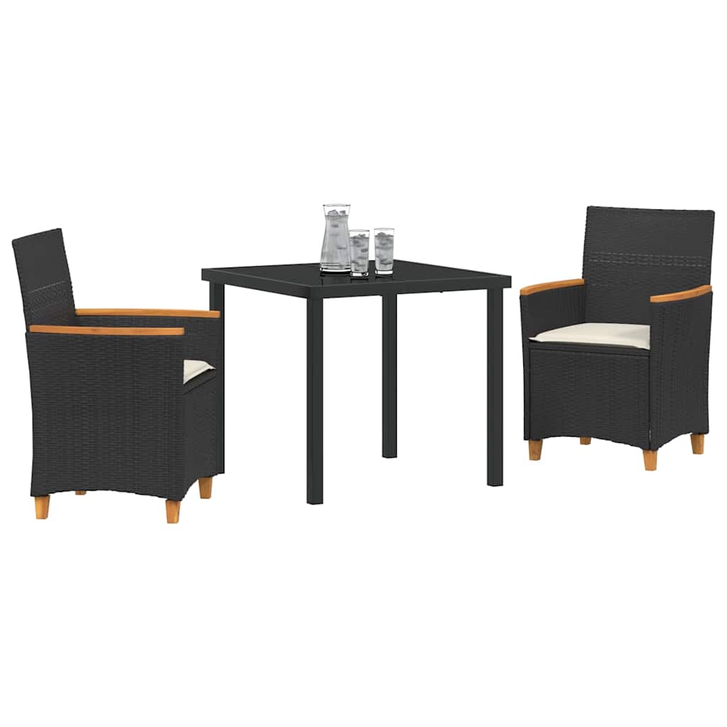 Set da Pranzo per Giardino 3 pcs Nero polyrattan