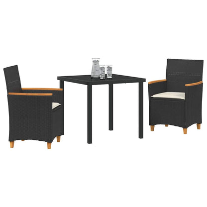 Set da Pranzo per Giardino 3 pcs Nero polyrattan