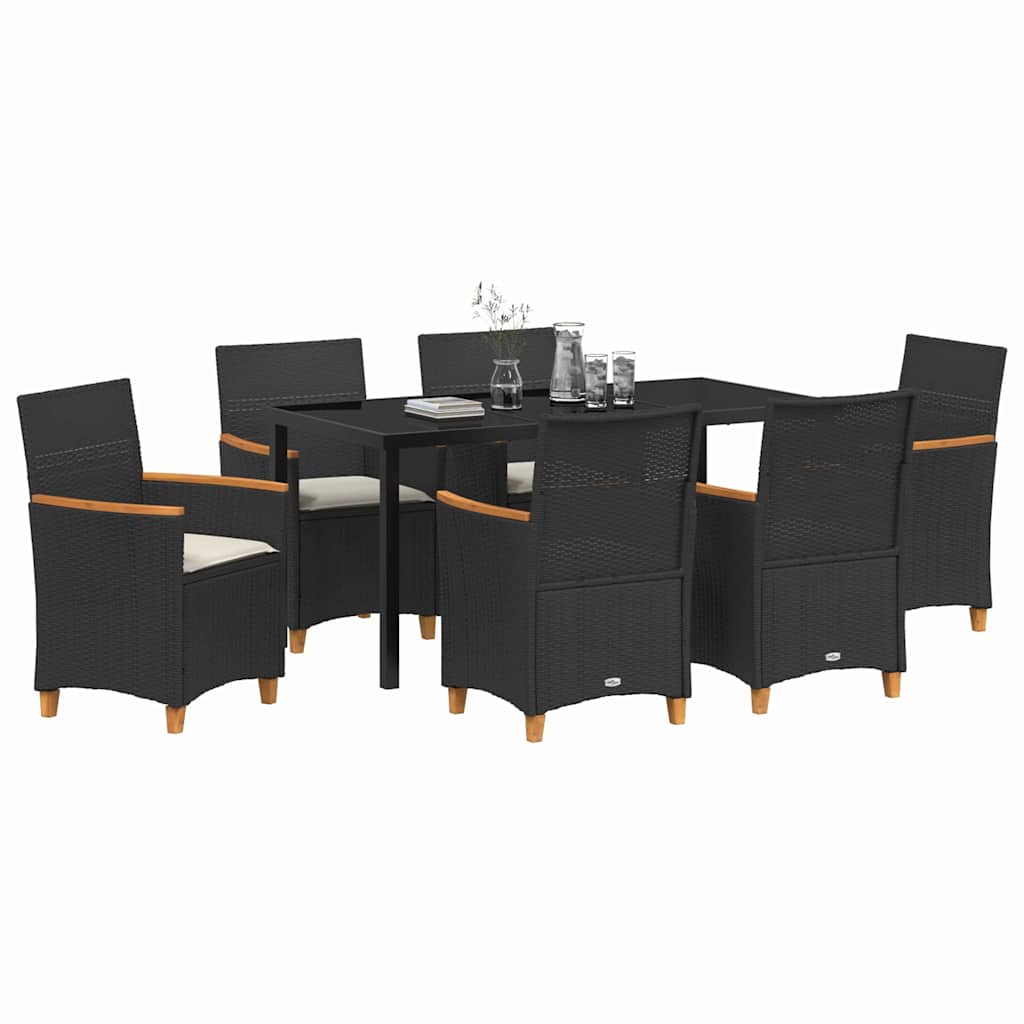 Set da Pranzo per Giardino 7 pcs Nero polyrattan