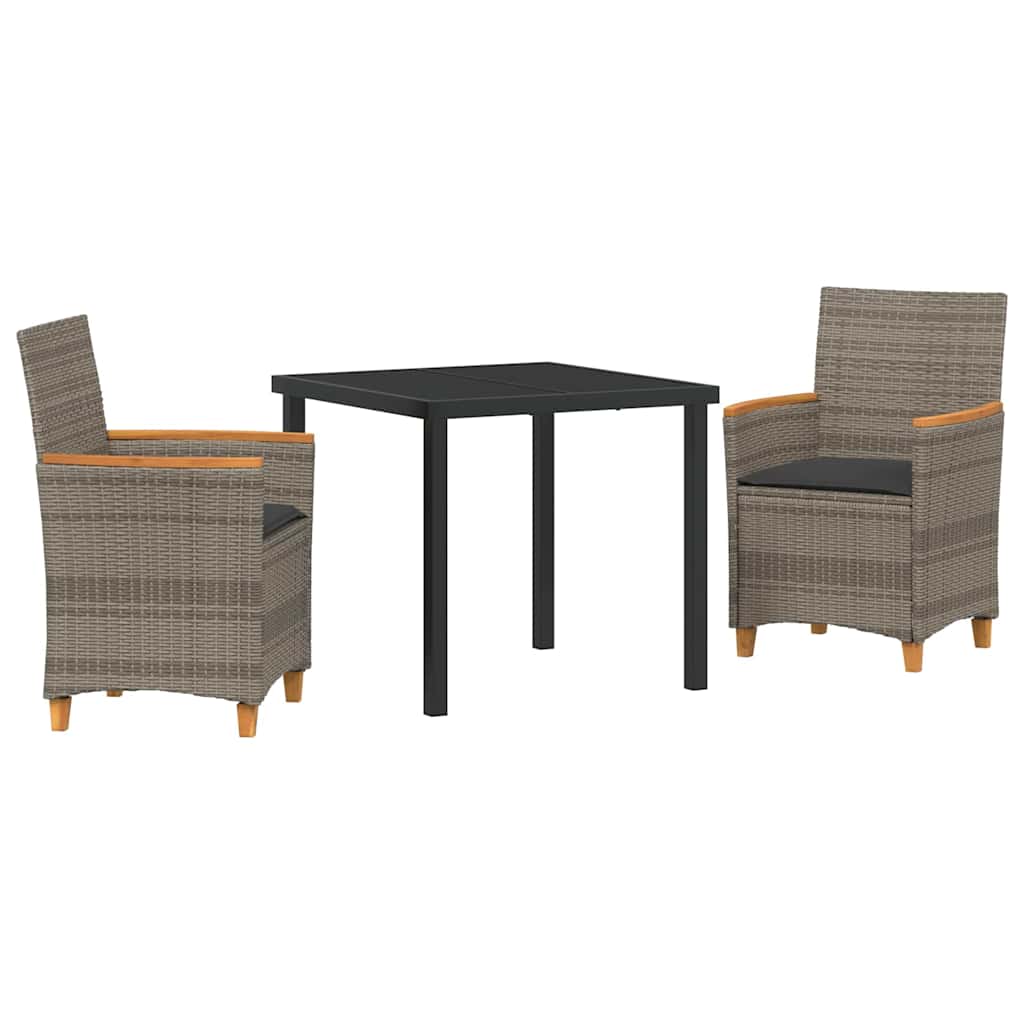Set da Pranzo per Giardino 3 pcs Grigio polyrattan